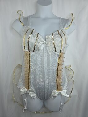 Party King XL White & Gold Lace Bustier Teddy Costume CY-3807